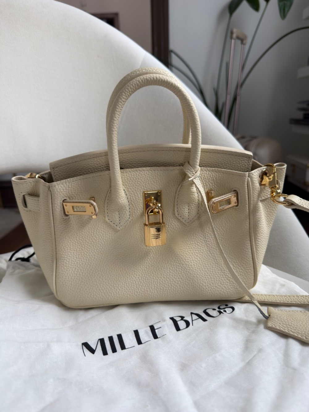 Mille Bags - Grace in Cream/Ecru Leather with Top-Handle Satchel & Gold Hardware